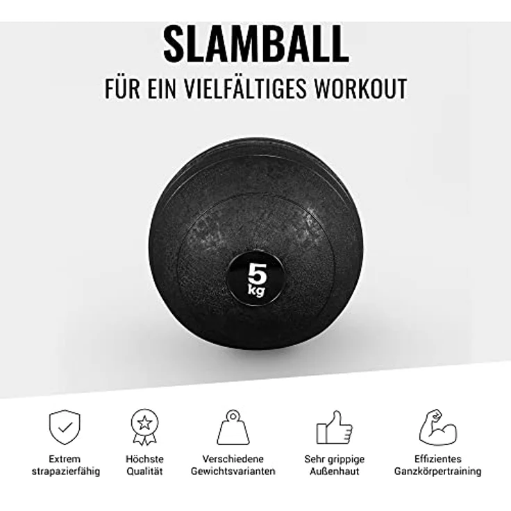 GORILLA SPORTS® Medizinball - 3kg, 5kg, 7kg, 10kg, 15kg, 20kg Gewichte, Einzeln/Set, mit Griffiger Oberfläche, rutschfest, Schwarz - Gewichtsball, Fitnessball, Slamball, Trainingsball – Bild 2