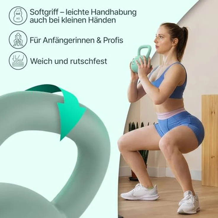 NEOLYMP Soft Kettlebell 2-12 kg, bodenschonende & leise Kugelhantel mit Eisensandfüllung und ergonomischem Softgriff – Bild 6
