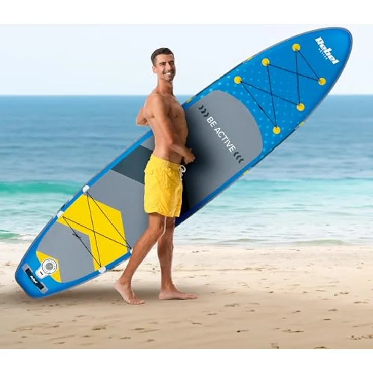 Rebel RBA-4500 Paddleboard SUP, 350 cm, maximale Tragfähigkeit 135 kg, blau, mit Zubehör und Hochvolumen-Elektropumpe – Bild 12