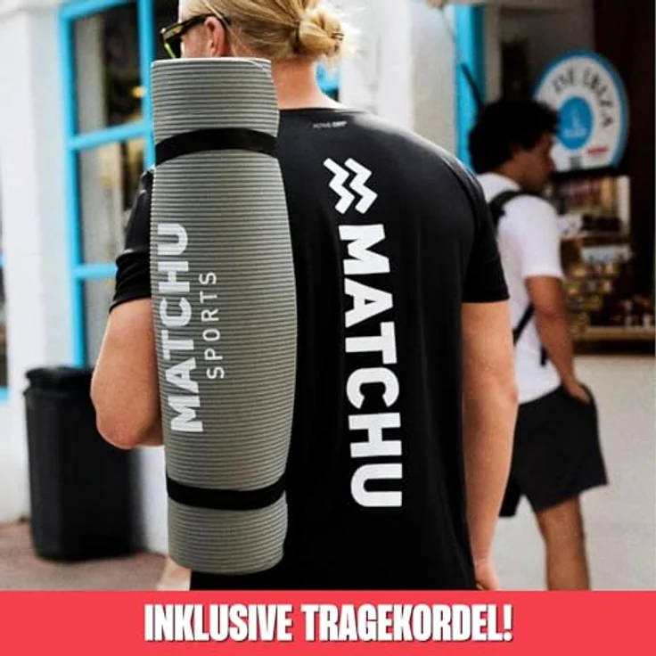 MATCHU Yoga Matte, rutschfest und wasserfest, 183x61x1 cm, aus NBR, inkl. Tragegurt, grau, leicht zu reinigen – Bild 5