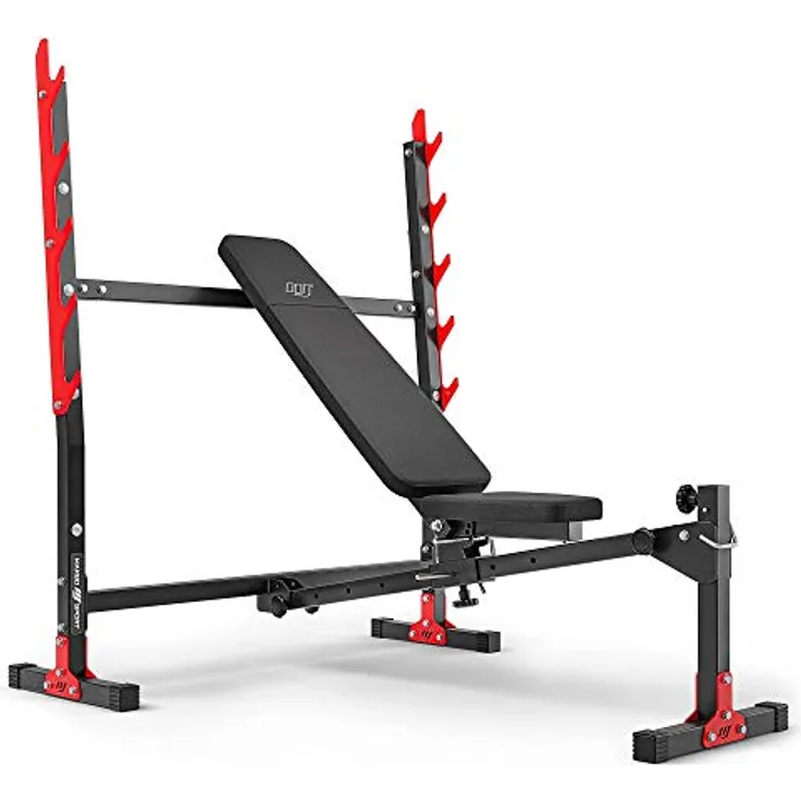Marbo Sport Verstellbare Hantelbank mit Hantelablage MH-L107 2.0 | Made in EU, 7-fach verstellbare Rückenlehne, Curl Pult & Latzug kompatibel, klappbar