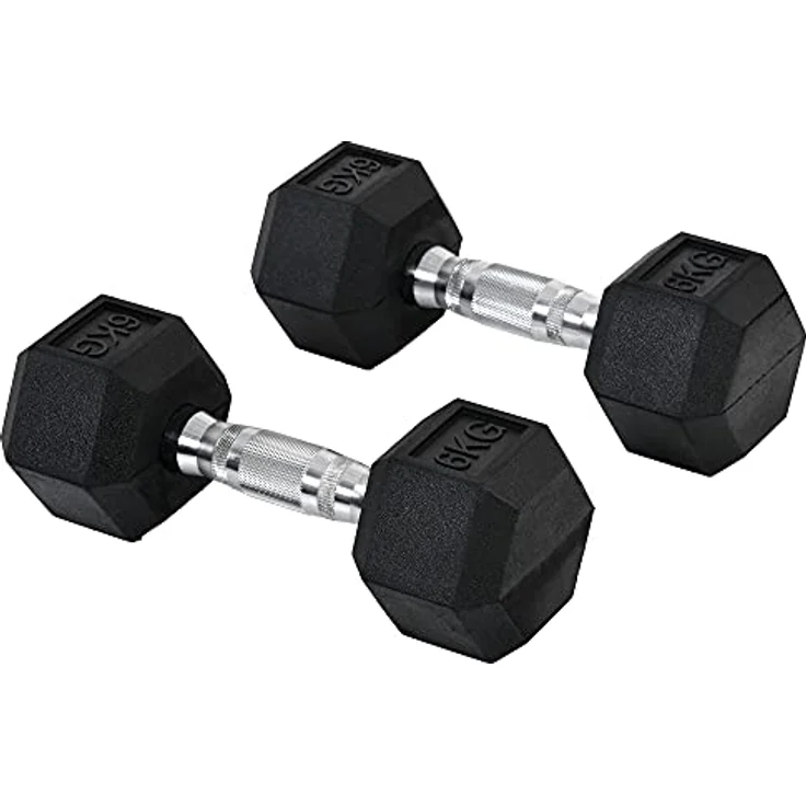 HOMCOM Hexagon Kurzhanteln 2er Set Gusseisen Hanteln Griff gerändelt Hantel Set Kurzhantelset Gewichte Metall Gummi schwarz 2 x 6 KG – Bild 1