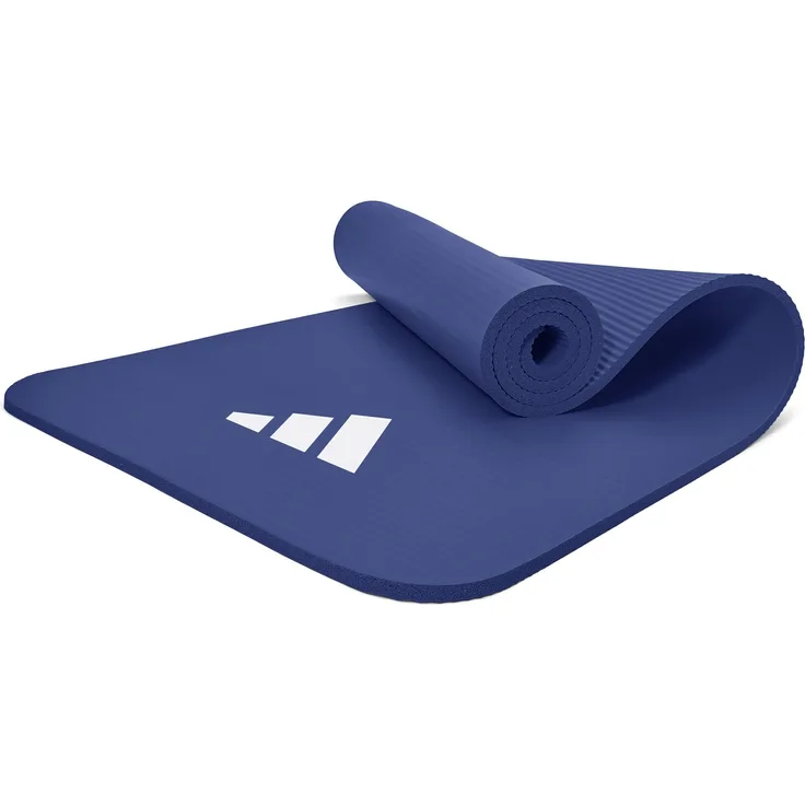adidas Yogamatte 10 mm, gepolsterte Fitnessmatte mit geriffelter Unterseite für optimale Stabilität, blau
