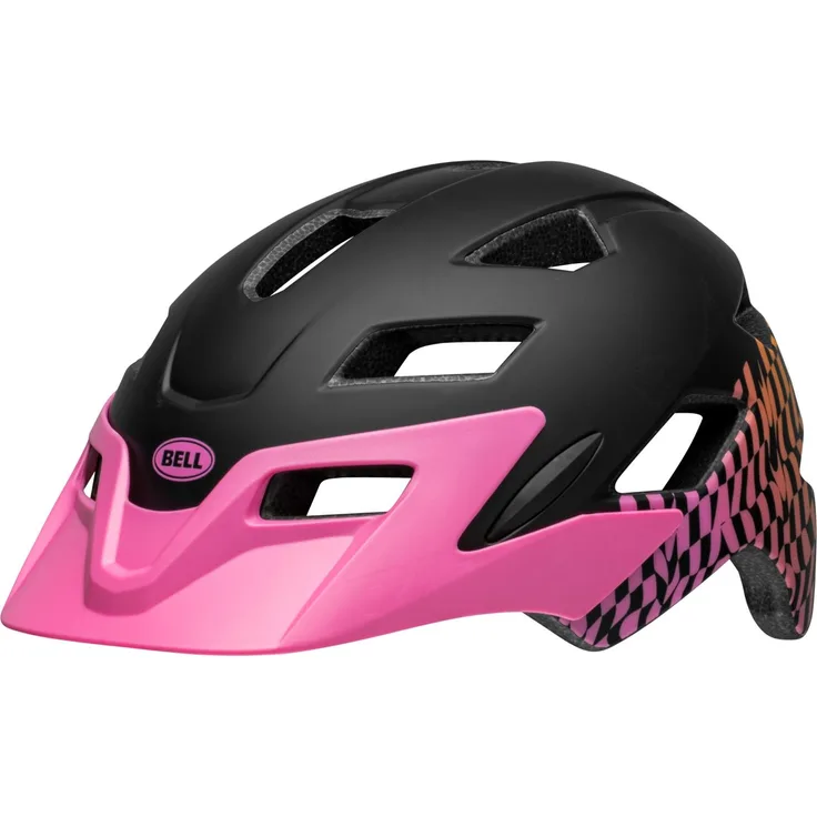 Bell Sidetrack Youth Fahrradhelm, matte pink wavy checks, unisize Schwarz, ergonomisches Design, herausragende Belüftung und erhöhte Sichtbarkeit.