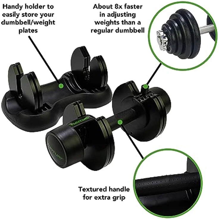 Tunturi Selector Dumbbell, verstellbare Kurzhantel mit bis zu 12,5kg, 2,5kg Schritten – Bild 4