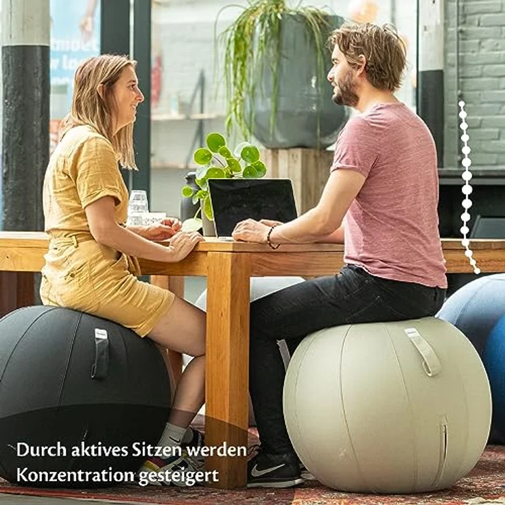Backerz® Sitzball - Ergonomische Sitzmöbel für Büro und Heimbüro - Langlebiger Stoff, Gymnastikball - Fitness-Ball, Ballstuhl mit Ballauflage - Waschbarer Leinenbezug (65 cm, Darkteal) – Bild 4