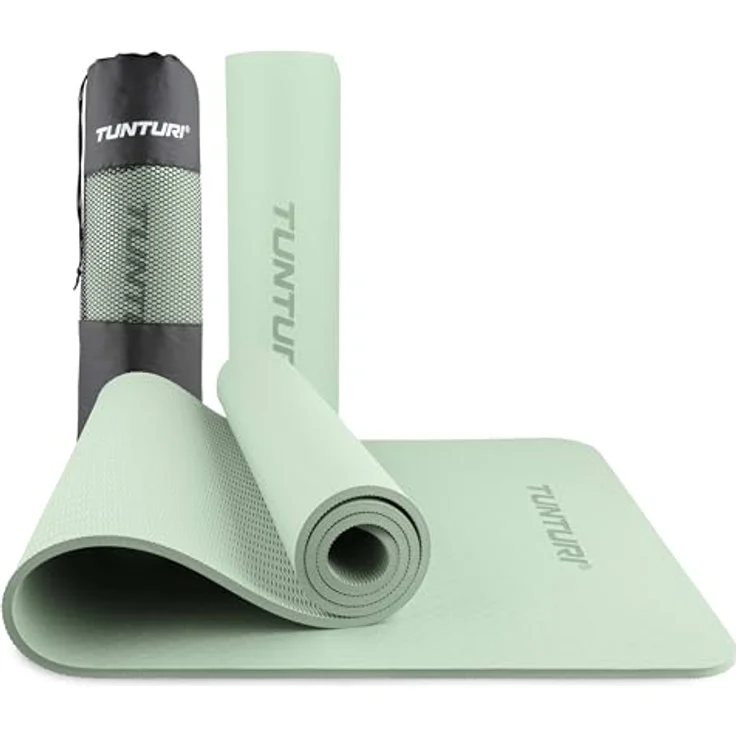 Tunturi Dicke Yogamatte 8mm - Rutschfest Gymnastikmatte - Mit Tragegurt - Für Yoga und Pilates - Sportmatte 183x61x0,8cm -Schadstofffrij - Besonders komfortabel - Mint – Bild 1