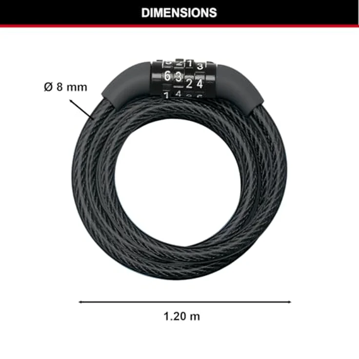Master Lock 8143EURDPRO Fahrradschloss, wetterfestes Kabelschloss mit 1,8 m Stahlkabel und 4-stelligem Zahlencode – Bild 2