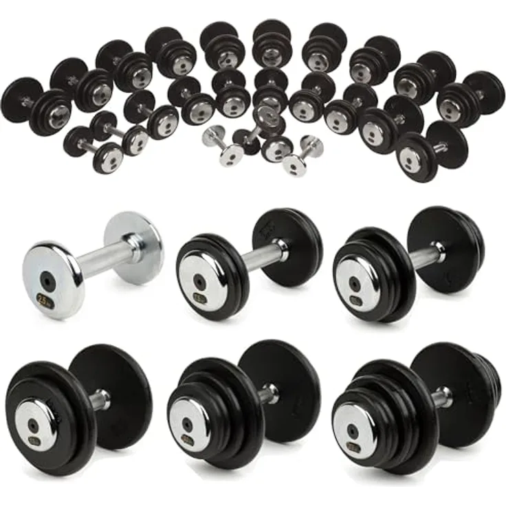 Sport-Thieme Kompakthantel aus Gusseisen, 15 Gewichtsklassen von 2,5 kg bis 40 kg, Studioqualität, 30 mm Ø Hantelstange, 12,5 cm Grifflänge