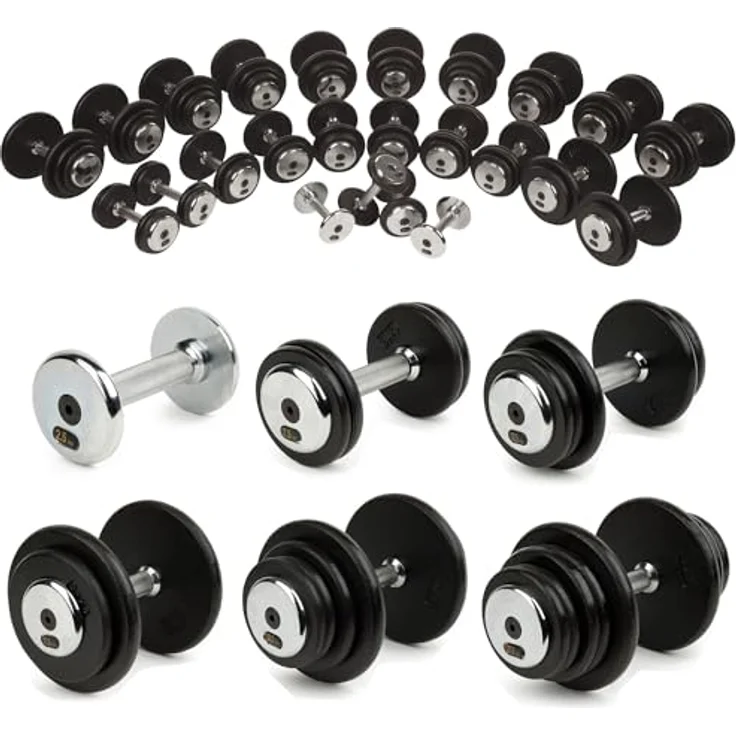 Sport-Thieme Kompakthantel aus Gusseisen, 15 Gewichtsklassen von 2,5 kg bis 40 kg, Studioqualität, 30 mm Ø Hantelstange, 12,5 cm Grifflänge – Bild 1