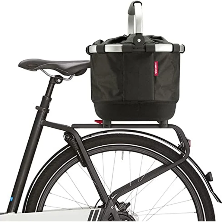 KlickFix Velokorb 24 l, Einkaufskorb mit gepolstertem Tragebügel und Kordelzugverschluss, inkl. UniKlip Adapter, olivgrün – Bild 3