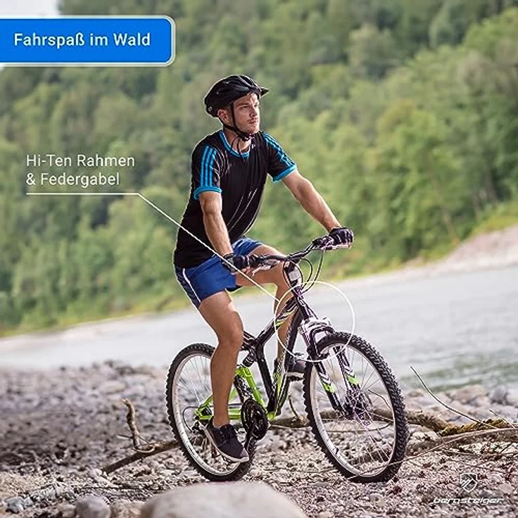 Bergsteiger Buffalo 26 Zoll Mountainbike, 18 Gang-Schaltung, vollgefederter Hi-Ten Stahlrahmen, Scheibenbremse, Licht, Schutzblech, geeignet ab 155 cm – Bild 2