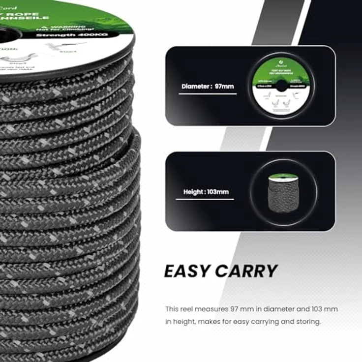 Abma Cord Zelt-Abspannseile mit 6 Seilspannern, 5mm Durchmesser, 30m Länge, reflektierende schwarze Schnur für Camping und Zelte – Bild 4