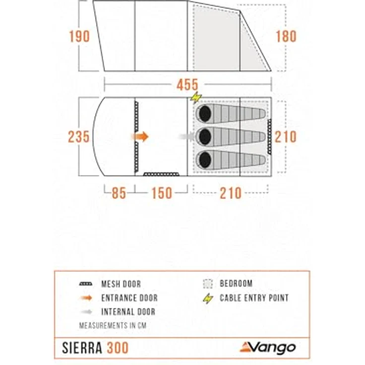 Vango Sierra 300, Familienzelt für 3 Personen mit großem Vorraum und 1,9 m Stehhöhe, wasserdicht 4000 mm, optimierte Ventilation, inkl. Tragetasche und Zubehör – Bild 2