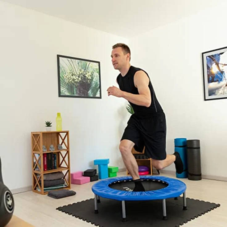 Relaxdays Trampolin faltbar, Indoor, Fitness H x B x T: 22 x 95 x 95 cm, Maximalbelastung 100 kg, blau-schwarz – Bild 3