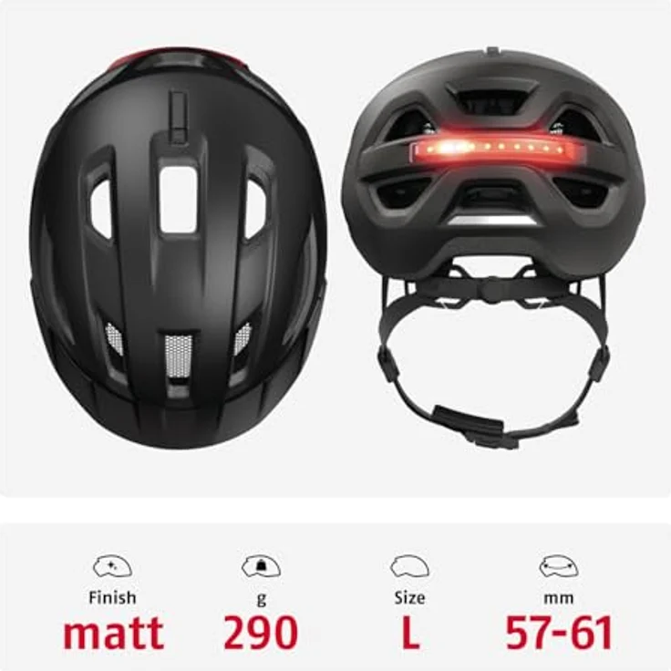 ABUS Urban-I 4.0, Fahrradhelm mit aufladbarem Rücklicht, 2 Leuchtmodi, Schirm, Zopf-Öffnung und magnetischem Verschluss, Größe L, schwarz – Bild 3