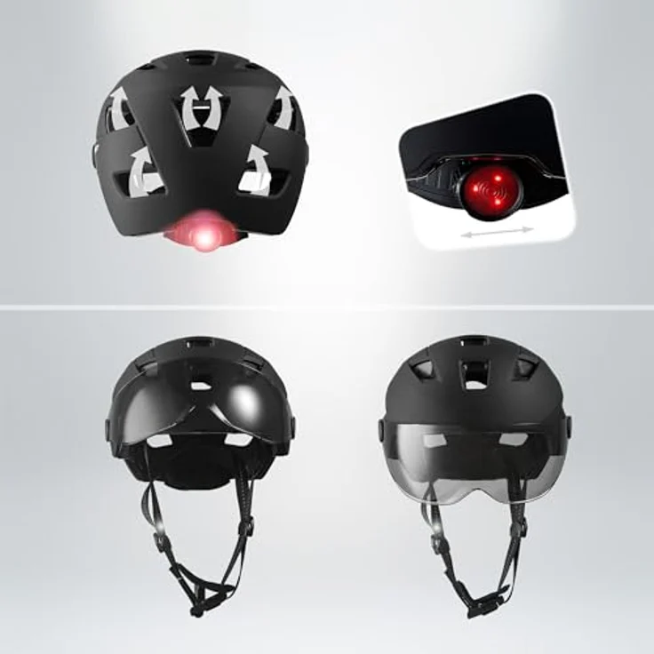 Crazy Safety E-bike Helm für Erwachsene, Schwarz mit Visier und LED-Blinker, EN1078, Größe ML – Bild 4