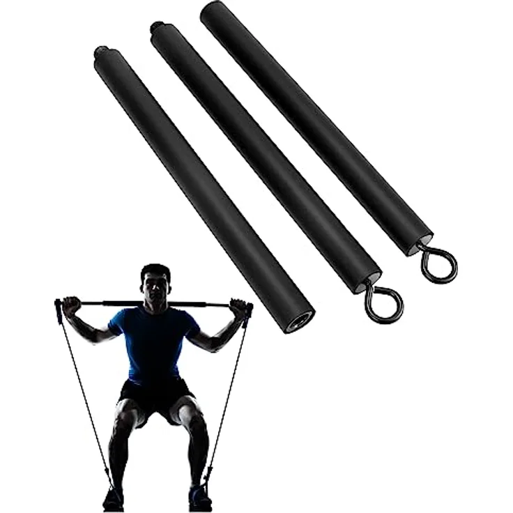 QWORK Tragbar Widerstandsbänder Stange Pilates Bar für Zuhause und Fitnessstudio - 108 cm - Max. Belastung 360kg (Abnehmbarer Stick x3)