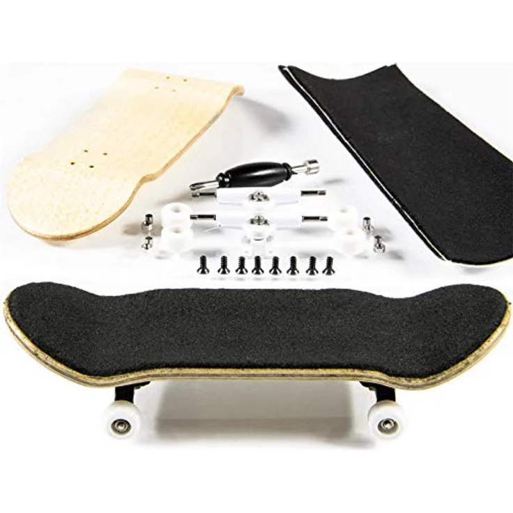 PhoneNatic Finger-Skateboard Bauset, 5-lagiges Ahornholz mit tiefem Concave und kugelgelagerten Rollen, hellbraun (Design 2) – Bild 1