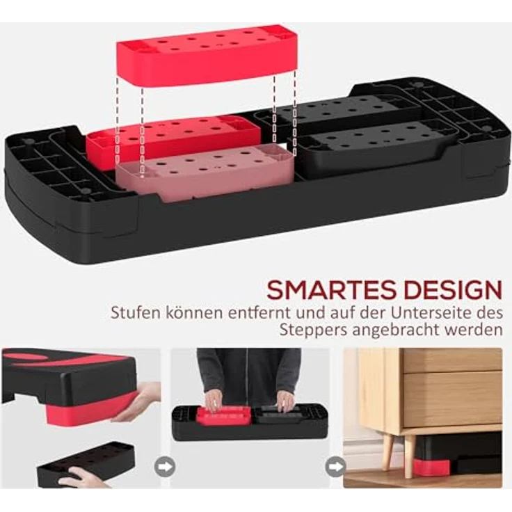 HOMCOM Aerobic-Stepper, höhenverstellbar mit 3 Stufen, Fitness Heimtrainer für Indoor und Outdoor, Schwarz+Rot – Bild 4
