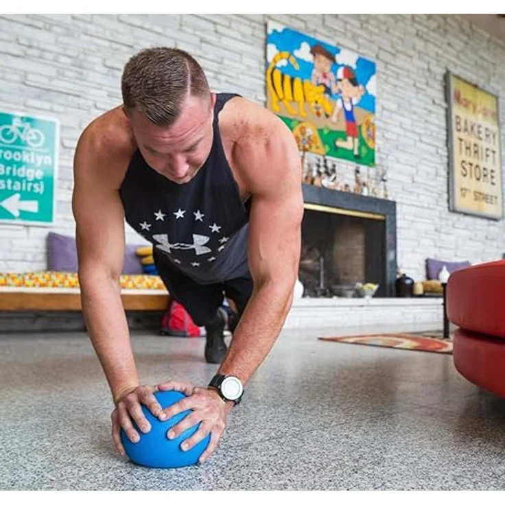 GYMNIC Heavy Med Compact Medizinball Ø 17 cm/3 kg, blau, rutschfeste Oberfläche, Wasserbefüllung, ideal für Kraft- und Koordinationsübungen – Bild 2