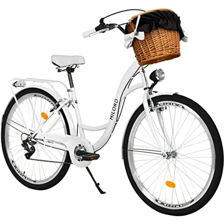 Milordbikes City-Fahrrad, Weiß, 46 cm, Metallrahmen, leichtlaufende 700C Reifen, inklusive Träger und Werkzeugset – Bild 1