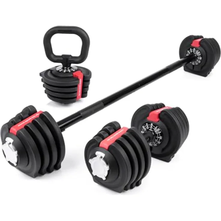 Sport-Tec 3 in 1 Multi Hantel-Set 1-19 kg, vielseitiges Hantelset für Ganzkörpertraining, platzsparend - Schwarz