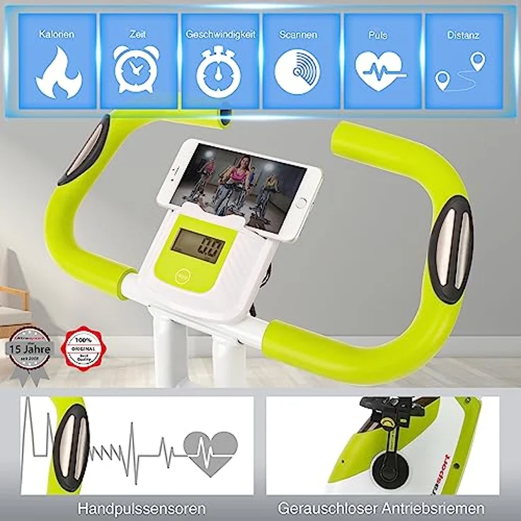 Ultrasport F-Bike 150, Fahrradtrainer, Fitnessrad, LCD-Ausbildung computer, faltbarer Heimtrainer, maximale Benutzergewicht 110 kg, Herzfrequenzmessun, 8 Widerstandsstuf, Grün – Bild 3