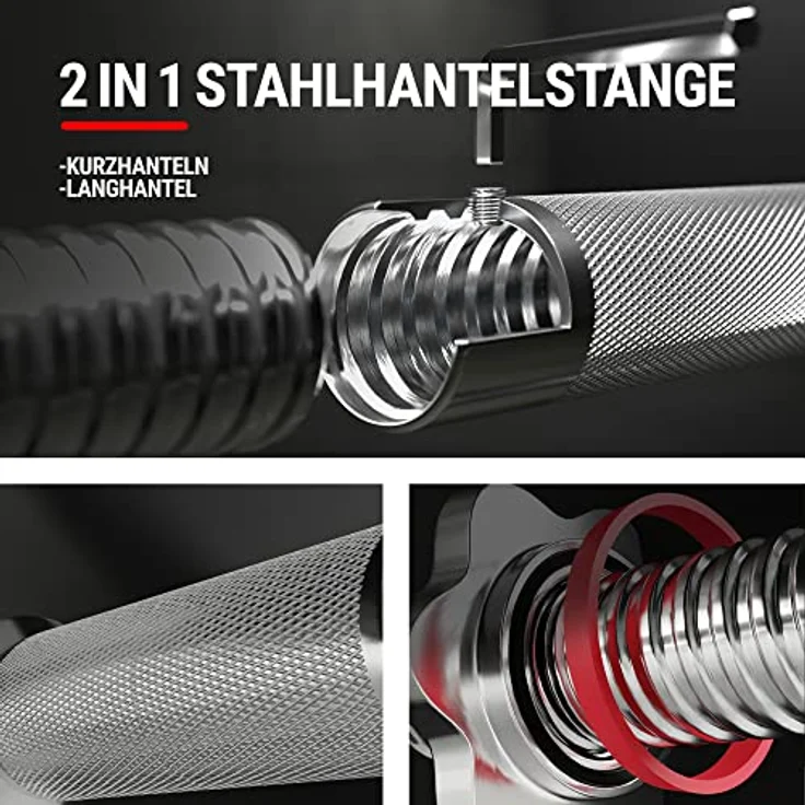 HS HOP-SPORT 2in1 Kurzhanteln & Langhantel Set - Gusseisen Hanteln Set 20kg mit Verbindungsrohr - inkl. Trainingshandschuhe, schwarz – Bild 4