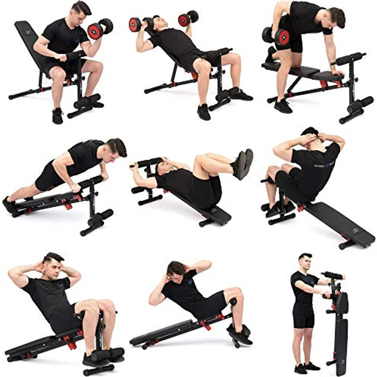 Marbo Sport verstellbare multifunktionale Trainingsbank Beincurler MH-L111 2.0 | Made in EU, zusammenklappbar, 8 Rückenlehnenwinkel, 3 Sitzwinkel, verstellbare Polsterrollen - schwarz – Bild 2