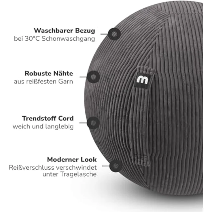 mokebo Stoff Sitzball Büro ergonomisch 'Der Sportliche', 65cm Breite, Cordbezug – Bild 3