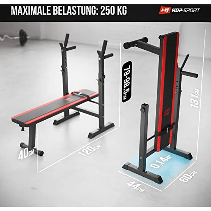 Hop-Sport klappbare Hantelbank Kraftstation 1080 mit Langhantel Set Stange Gewichte 39/69/99 kg zur Wahl (99kg Gewicht + Langhantel) - Preisvergleich – Bild 2