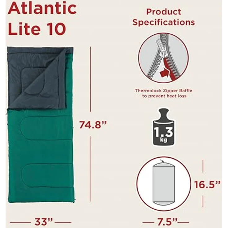 Coleman Schlafsack Atlantic Lite 10, grün, L, leicht & kompakt, wasserfest & atmungsaktiv – Bild 3