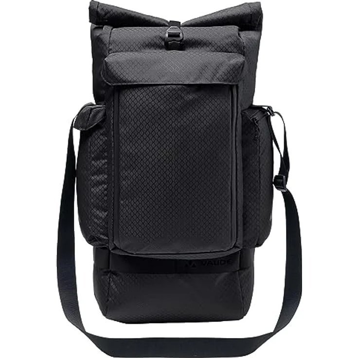 Vaude Velotasche, 27 l Gepäckträgertasche im Messenger Style mit Rolltop-Verschluss, Laptopfach für 15,6", wasserabweisend, Schwarz – Bild 4
