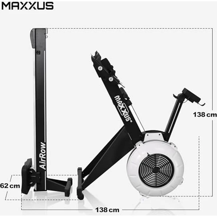 MAXXUS Rudergerät AirRow - Luftwiderstand, 9 Stufen, 150 kg, mit LCD Display, Ergonomisch, Kugelgelagerter Sitz, Smartphone Halter - Rudermaschine, Ruderzugmaschine, Rower, Fitnessgerät für Zuhause – Bild 5