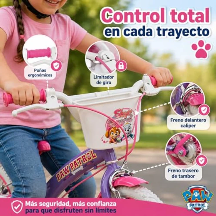 Toimsa Paw Patrol Kindervelo, 16 Zoll Kinderfahrrad in lila mit Korb, Stützrädern und robustem Kettenschutz – Bild 7