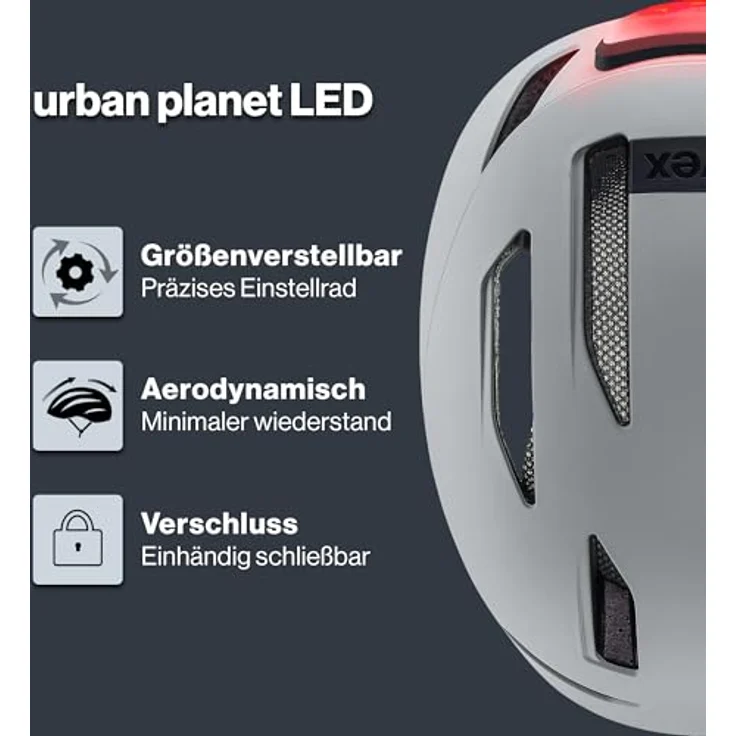 Uvex Sports Urban Planet LED, Velohelm mit integrierter Lichtfunktion, Hartschalenkonstruktion, 58-61 cm, Rhino Matt – Bild 2
