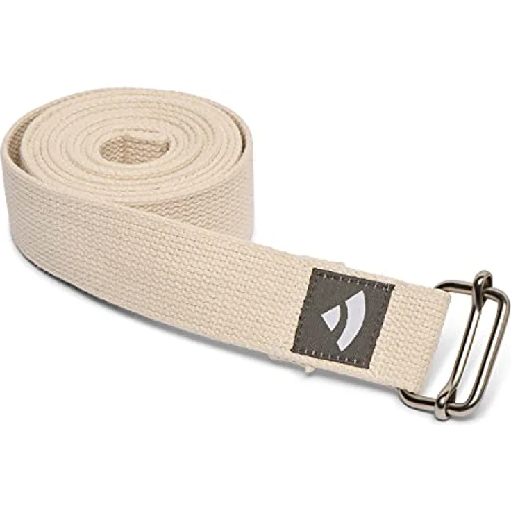 Bodhi Yogagurt | ASANA Belt aus 100% Baumwolle | Praktisches Yoga-Zubehör zur Dehnung | Yoga-Gurt mit Schiebeschnalle aus Metall | Anfänger & Fortgeschrittene | 250 x 3,8 cm (natur)