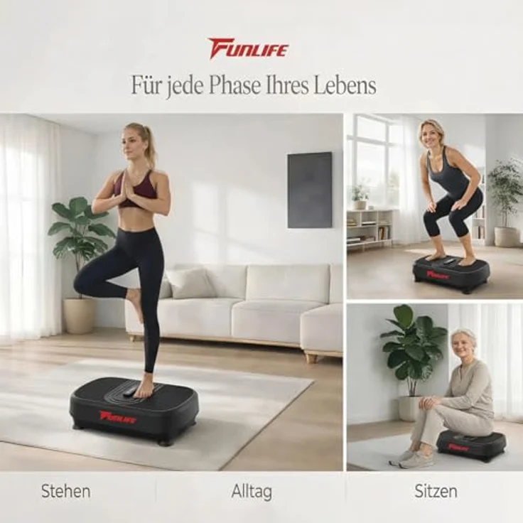 Funlife V6 Vibrationsplatte, 120kg, 120 Stufen & 5 Programme, Fitnessplatte mit Trainingsseilen & Bluetooth, kompakt & leise für Heimtraining – Bild 7