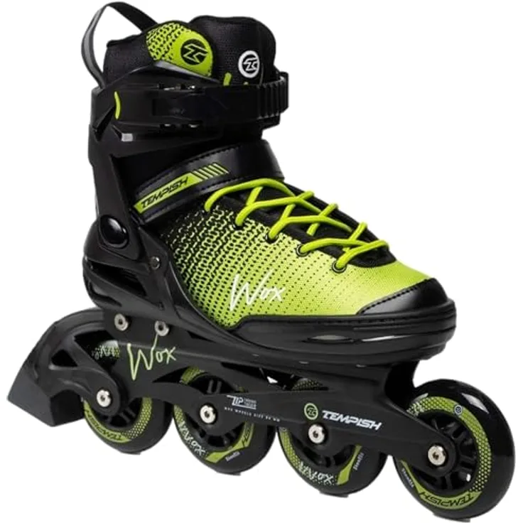 Tempish Wox 84, Inline Skates Größe 43, schwarz mit grünen Akzenten, 84 mm PU Rollen, ABEC 7 Carbon-Lager, integriertes Bremssystem