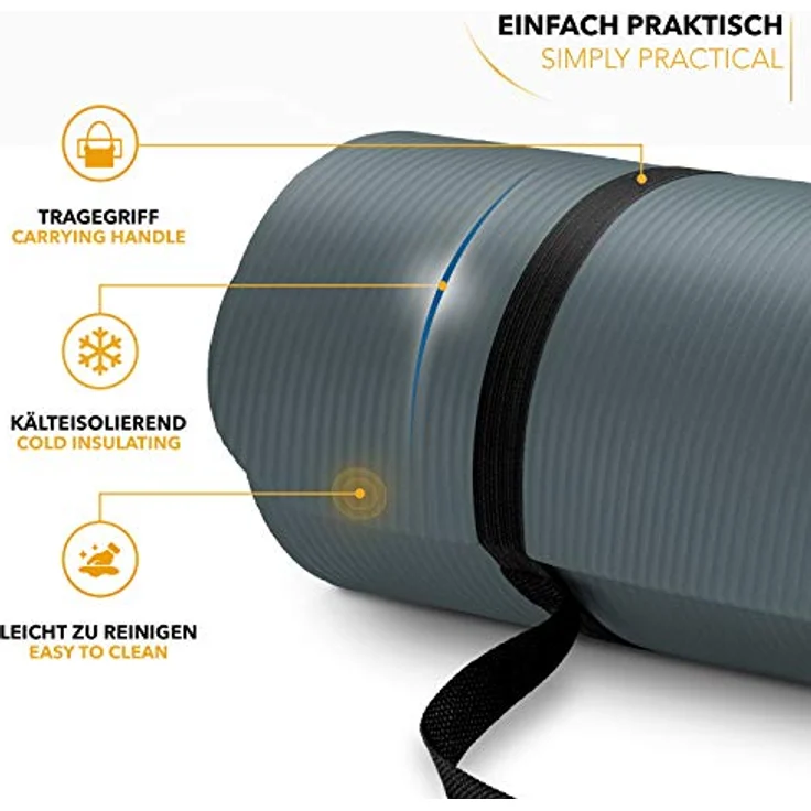 TRESKO Yogamatte Phthalatfrei - Gymnastikmatte rutschfest, Pilatesmatte Fitnessmatte mit Tragegurt, 185 x 60 x 1,0 cm – Bild 2