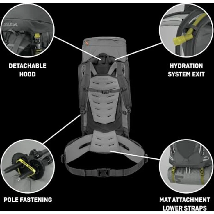 Salewa Alptrek 65+10 L Profi-Rucksack, Grau - Erweiterbares Volumen, Custom-Tragesystem, Regenhülle – Bild 4