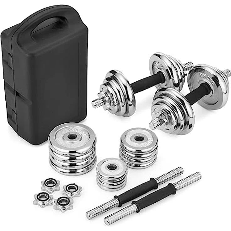 Gymtek Gusseisen Hantelset, 20kg Kurzhanteln 2er Set, Verchromten Hantelstange, Verstellbare Hanteln Set, Gewichte Hantel, Dumbbell Set, Kurzhantel Set für Krafttraining Zuhause, Verchromtes Gusseisen – Bild 1