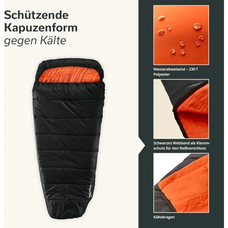 SKANDIKA Mumienschlafsack Vegas, Outdoor, schwarz, wasserabweisend, kombinierbar, bis -12°C, 220x110 cm – Bild 4