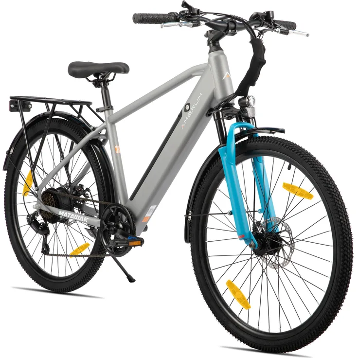 Hiland 26 Zoll-E-Mountainbike, 250W Motor, 7 Gänge, mechanische Scheibenbremse, 10,4-Ah-Akku, Schutzbleche, Gepäckträger, verschiedene Farben