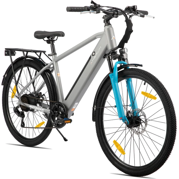 Hiland 26 Zoll-E-Mountainbike, 250W Motor, 7 Gänge, mechanische Scheibenbremse, 10,4-Ah-Akku, Schutzbleche, Gepäckträger, verschiedene Farben