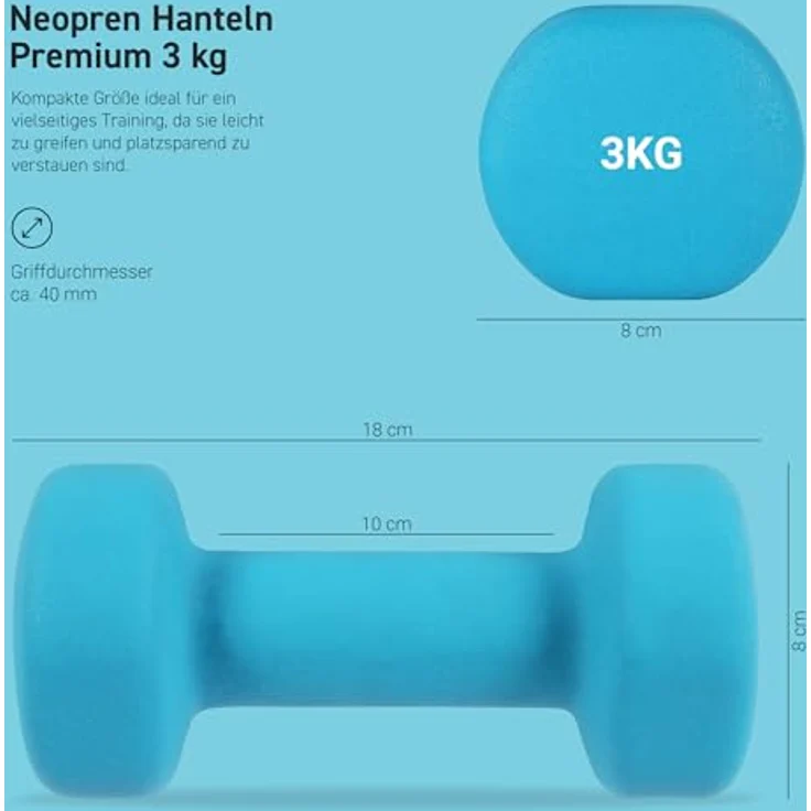 MSPORTS Hanteln Set Premium, Kurzhanteln Paar 0,5-5 kg, Neopren, inkl. Übungsposter und Workout App, 3 kg blau, ideal für Physiotherapie und Functional Fitness – Bild 2