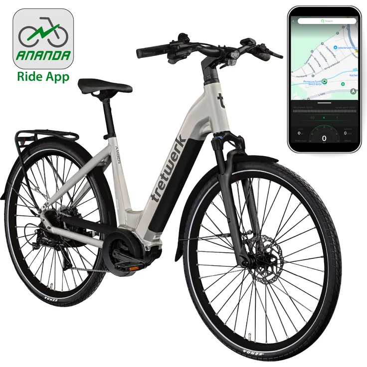 Tretwerk Amber E-Bike Damen 28 Zoll, 8-Gang, Aluminiumrahmen, Ananda M60 Motor, 130 km Reichweite, hellgrün, 155-185 cm