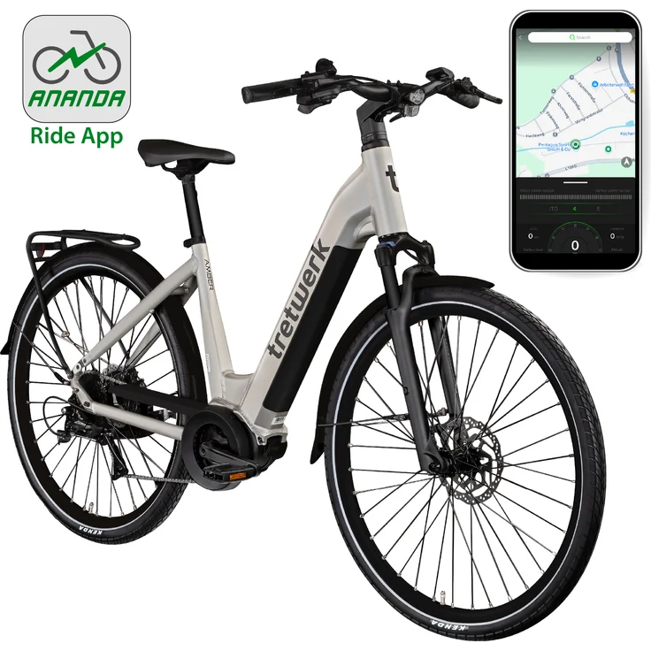 Tretwerk Amber E-Bike Damen 28 Zoll, 8-Gang, Aluminiumrahmen, Ananda M60 Motor, 130 km Reichweite, hellgrün, 155-185 cm