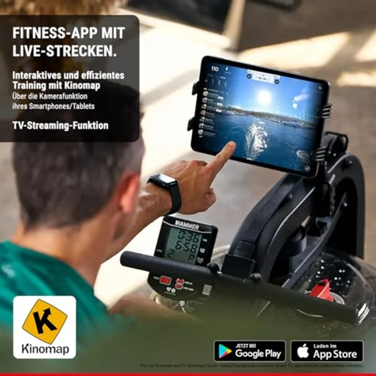 HAMMER Wasser Rudergerät RowFlow 10.0, klappbar, mit 4 Widerstandsstufen, Kinomap-kompatibel, Stahlgehäuse – Bild 3